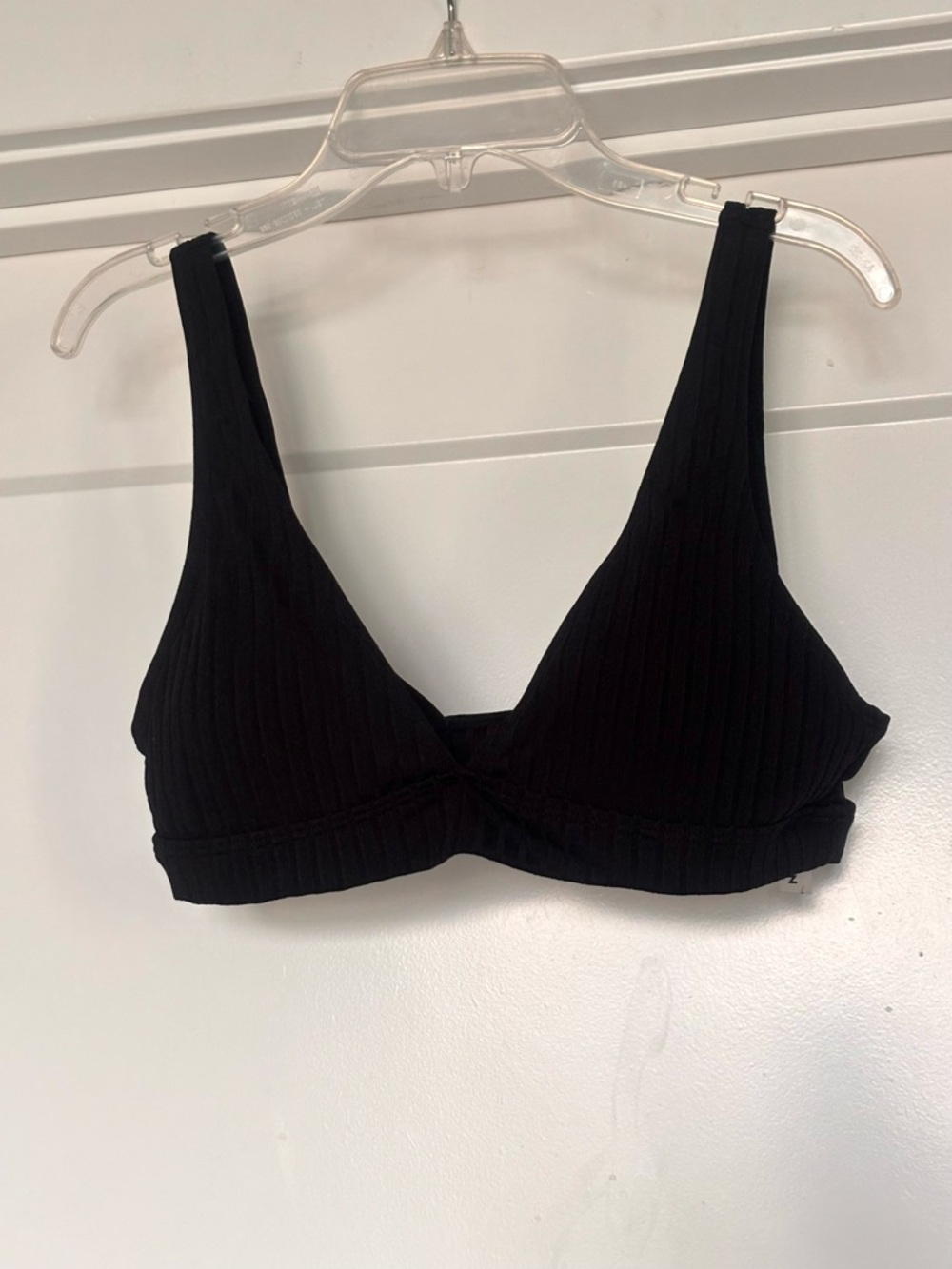Shein Black Minimalist Ribbed Triangle Bralette Bikini Swim Top- Size L